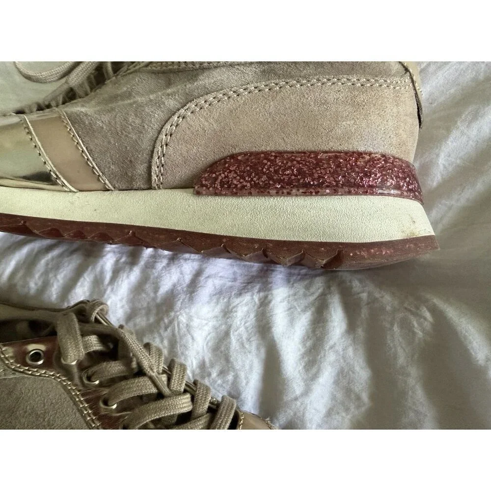 AGL Dalia Metallic Leather & Glitter Fashion Sneakers Sz EU 40/ US 9.5 Nude/Pink